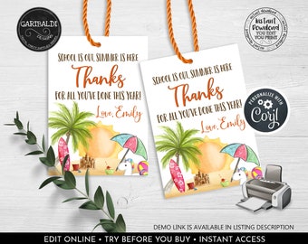 Editable Teacher Appreciation Gift Tags Sunshine Thank You Tag Schools Out Summer End of Year Tag Favor Tags Corjl Template Printable 1 TA