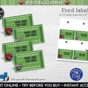 Editable Football Food Labels, Instant Download Football Food Tent Tags, Football Place Cards, Printable Football Party Decorations 1 FBL