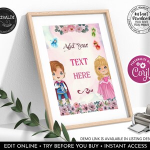 Editable Sleeping Beauty Party Sign Pink Princess Birthday Party Table Decor Sleeping Beauty Printable Table Sign Princess Custom Sign SB