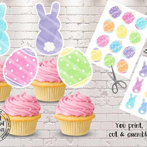 Easter Cupcake Toppers Easter Party Decorations Easter Party Supplies Instant Download Easter Party Decorations Bunny Cupcakes Printable EST