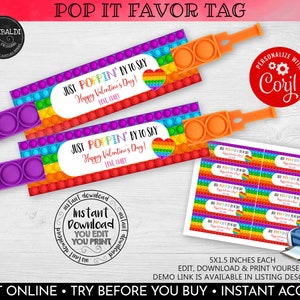 Just Poppin by to say Happy Valentine's Day Tag  Valentines day Pop Bubble Bracelet Tag Pop Fidget Favor Tag Pop Bracelet Holder Card VL