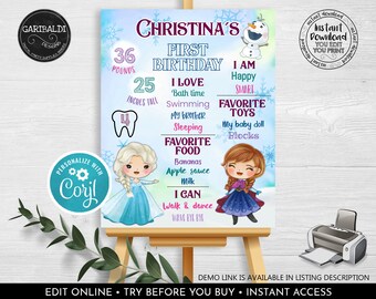 Frozen Milestone Board Editable Frozen Birthday Party Sign Printable Snow Queen Poster Winter Princess Frozen Table Party  Decorations 1 FRZ