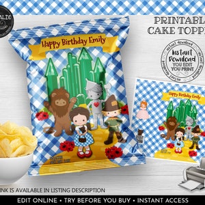 Editable Wizard of Oz Chip Bag Wrapper Wizard of Oz Birthday Party Decorations Instant download Wizard of Oz Printable Party Favors WOZ