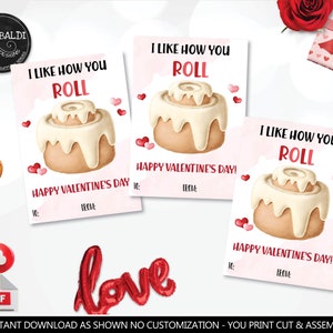 Cinnamon Roll Valentinstagskarten Valentinstag Kinderkarten Klassenzimmer Schule Börse Printable Roll Valentinstag Geschenkanhänger GL