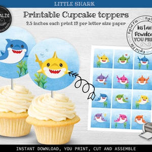 Schattige haai cupcake toppers Afdrukbare haai cupcake toppers haai verjaardagsfeestje decoraties kleine haai feestartikelen digitale download