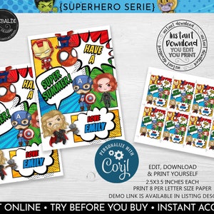 Editable Superhero Favor Tags Have a Super Summer Gift Tag Last day of School Gift Tag End of the year Tag Printable Template Corjl Card TA