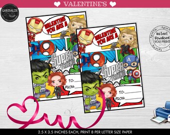 Printable Superhero Valentine Cards, Kids Valentine Cards, School Valentine Cards, Class Valentine's Day Cards, Superhero Valentine's Day VL