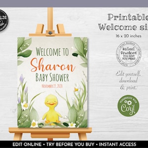 Editable Duckling Welcome Board, Duckling Welcome Poster, Instant Download Duckling Welcome Template Sign, Cute Little Baby Duck Sign DKP001