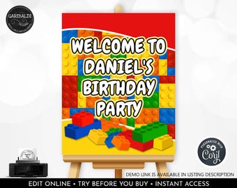Editable Building Blocks Welcome Sign Building Blocks Birthday Party Decorations Printable Building Bricks Party Supplies 2 BKBC