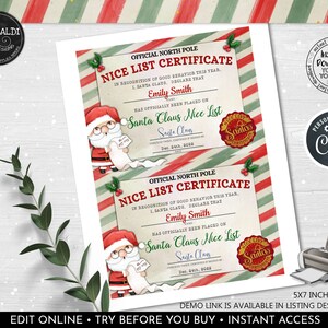 Editable Santa Claus Official Nice List Certificate Personalised Letter ...