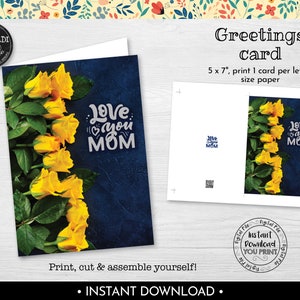 Instant download Mother's Day card, Printable Mother's Day Greeting Card, Mother's Day Floral Card, I love you Mom Card MTHD
