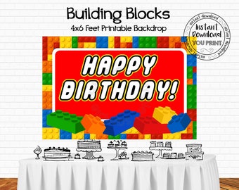 Printable Building Blocks "Happy Birthday" Backdrop Building Blocks Birthday Party Decorations Building Blocks "Happy Birthday" Banner BKBC