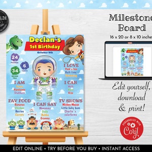 Editable Toy Story Milestone Board Toy Story Birthday Poster Instant Download Toy Story Board DIY Toy Story Milestone Birthday Sing TSS