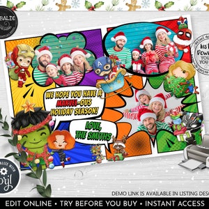 Editable Superhero Christmas Card Printable Funny Christmas Card Instant Download Marvelous Holiday Card Photo Greetings Template SHCH CH