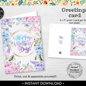 Instant download Happy Mother's Day card, Printable Mother's Day Greeting Card, Mother's Day Floral Card, Thank you Mom Card MTHD