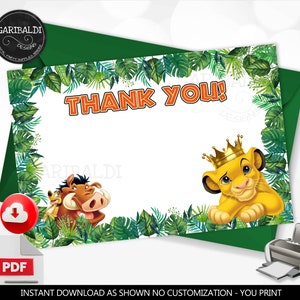 Printable Lion King Thank you card A Little King Baby Shower Thank you Notes Simba Thanks card Lion Baby Jungle Baby Shower Safari DLK