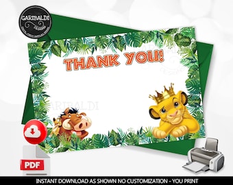 Printable Lion King Thank you card A Little King Baby Shower Thank you Notes Simba Thanks card Lion Baby Jungle Baby Shower Safari DLK