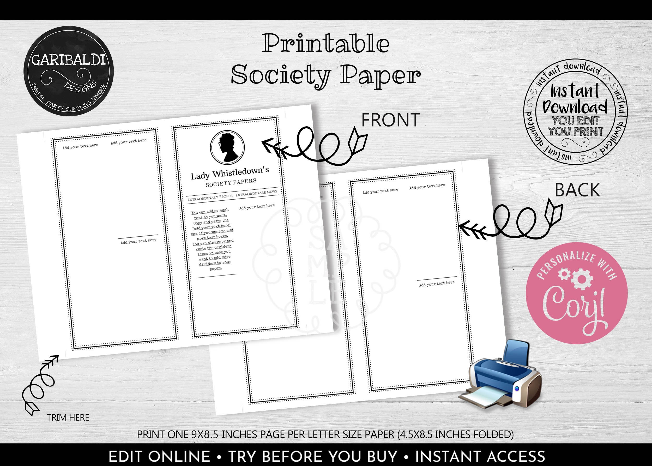 Editable Society Papers DIY Society Papers Printable Society | Etsy