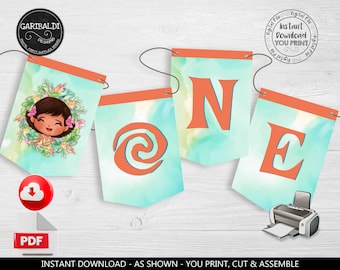 Moana High Chair Birthday Banner ONE Pennant Banner Baby Moana 1st First Birthday Bunting Banner Hawaiian Luau Maui Party Decor Digital MOA