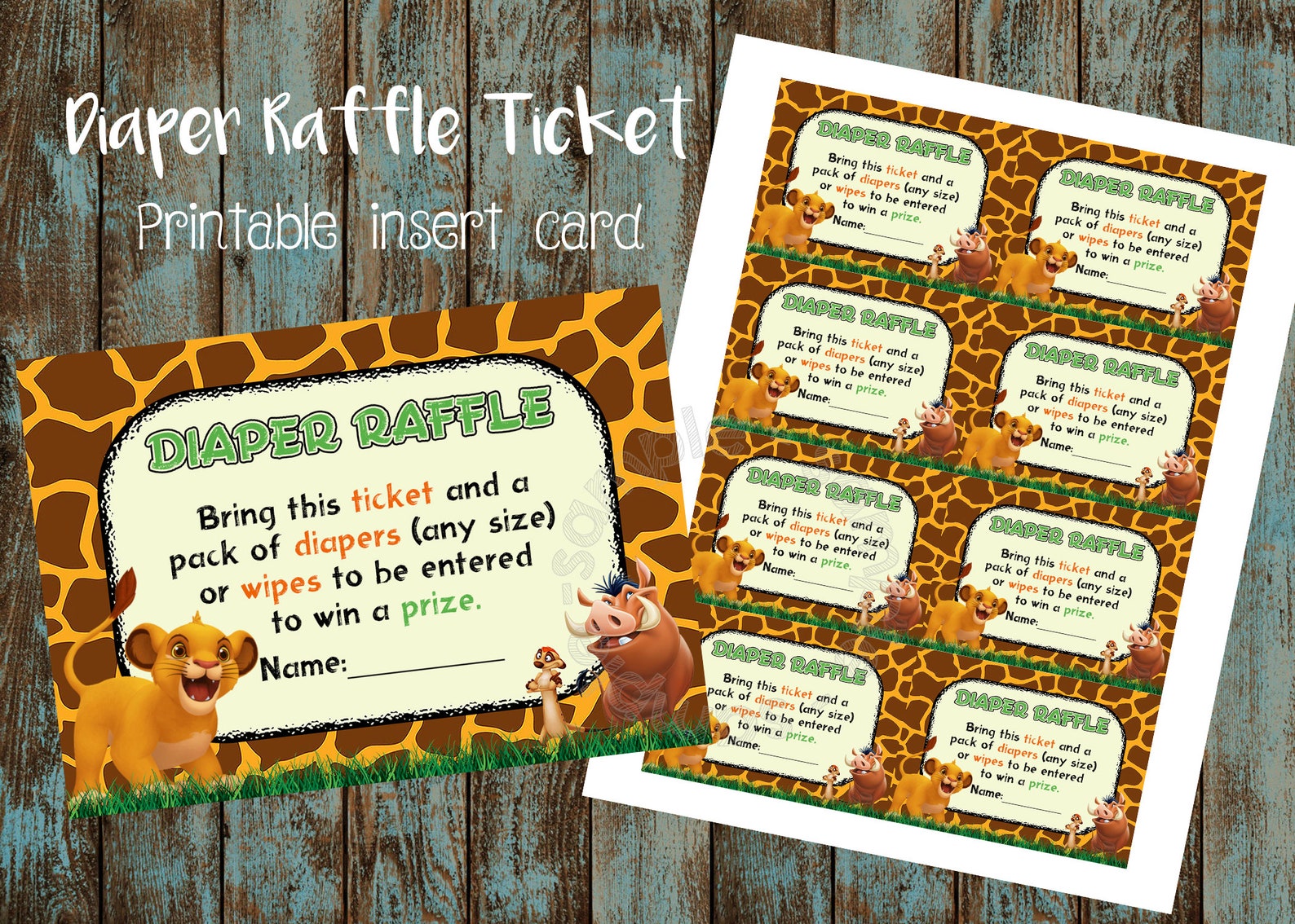 Printable Lion King Diaper Raffle Lion King Insert Card | Etsy