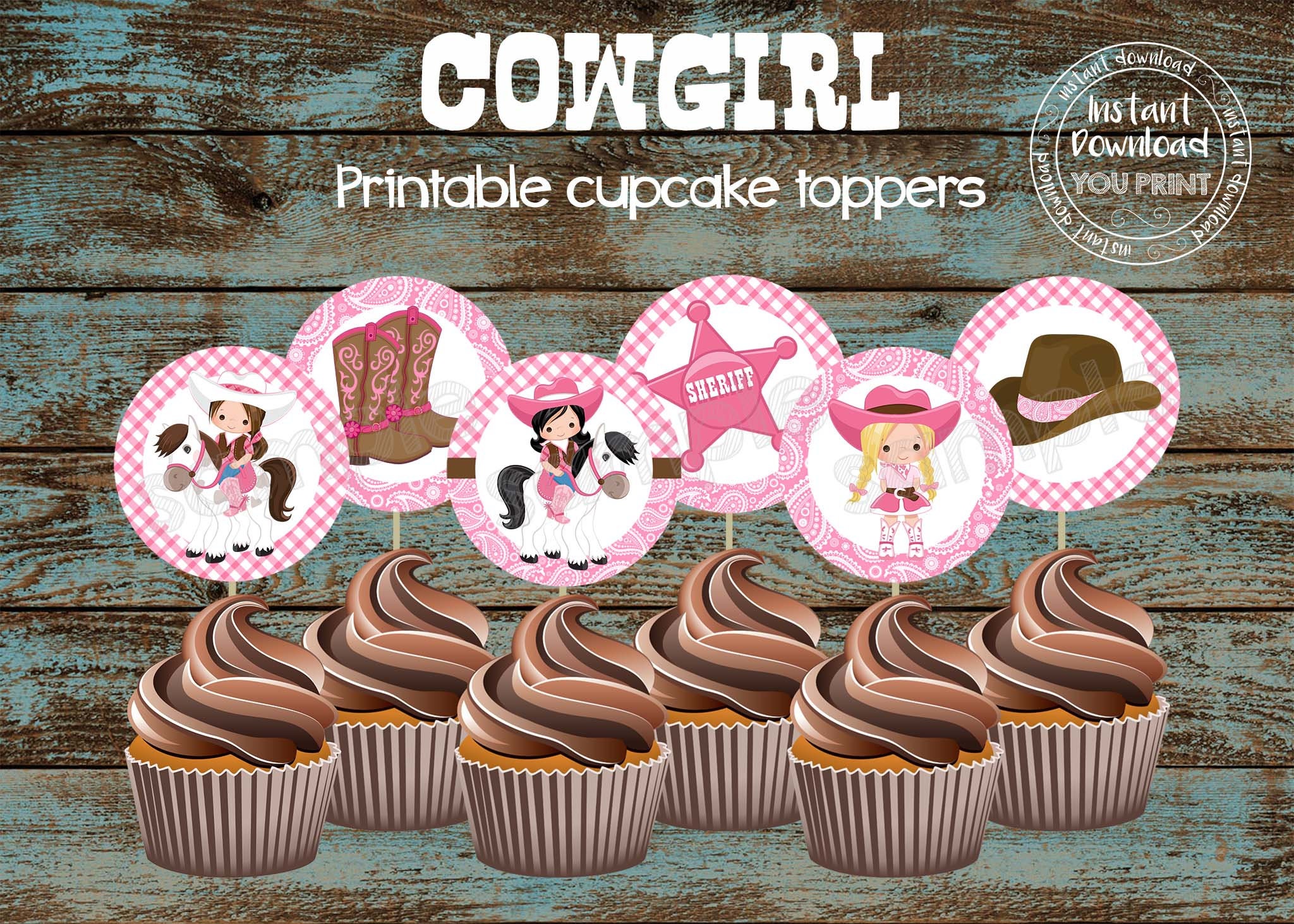 Cowgirl Cupcake Toppers Cowgirl Printable Cupcake Toppers Etsy