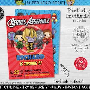 Editable Superhero Invitation, Instant download Superhero Birthday Party Invitation, Printable Superhero Birthday Party Invitation 02 SHAV