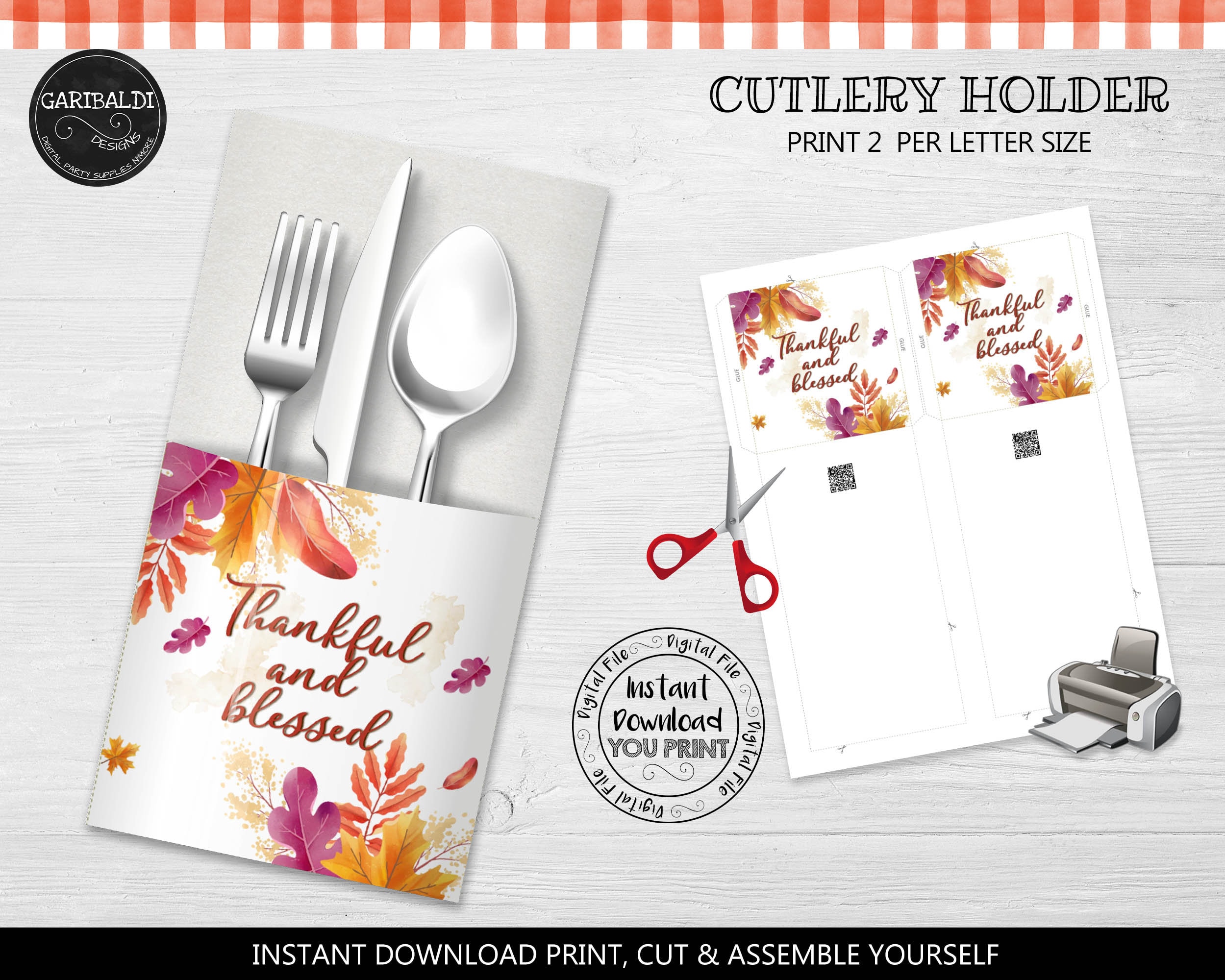 printable thanksgiving silverware cutlery holders instant download