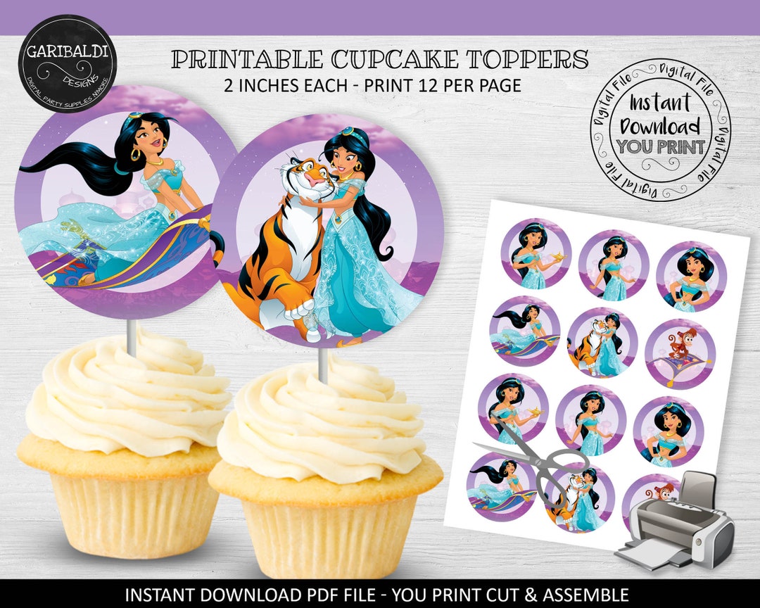Instant Download Jasmine Cupcake Toppers Printable Cupcake Toppers