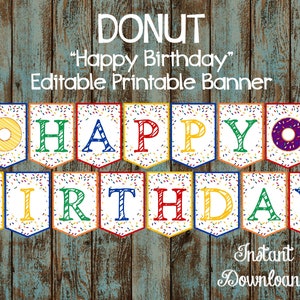 Printable Donut happy Birthday Banner Editable - Etsy