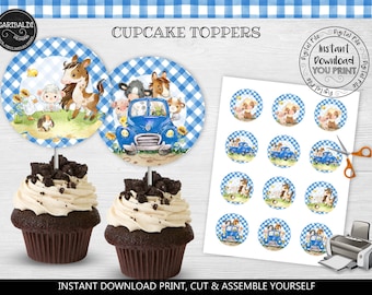 Blue Truck Cupcake toppers Blue Truck Party favors Blue Truck Party Decorations Blue Truck Party Supplies Printable Digital Download LBT