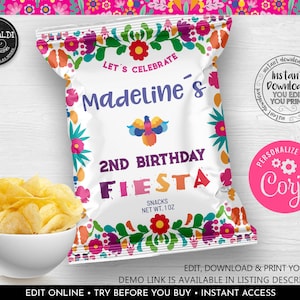 Editable Mexican Fiesta Chip Bag Wrapper Printable Cinco de Mayo Chip Bag Template Mexican Fiesta Favor Birthday Fiesta Party Supplies 31 MF