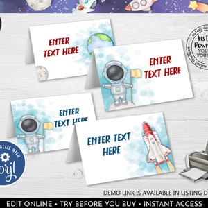 Editable Outer Space Food Labels Printable Astronaut Place Cards Rocket Name Cards Galaxy Table Decor Around the Sun Party Supplies 1 AOS