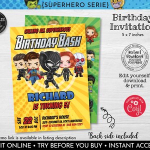 Editable Superhero Invitation, Instant download Superhero Birthday Party Invitation, Printable Superhero Birthday Party Invitation 01 SHAV