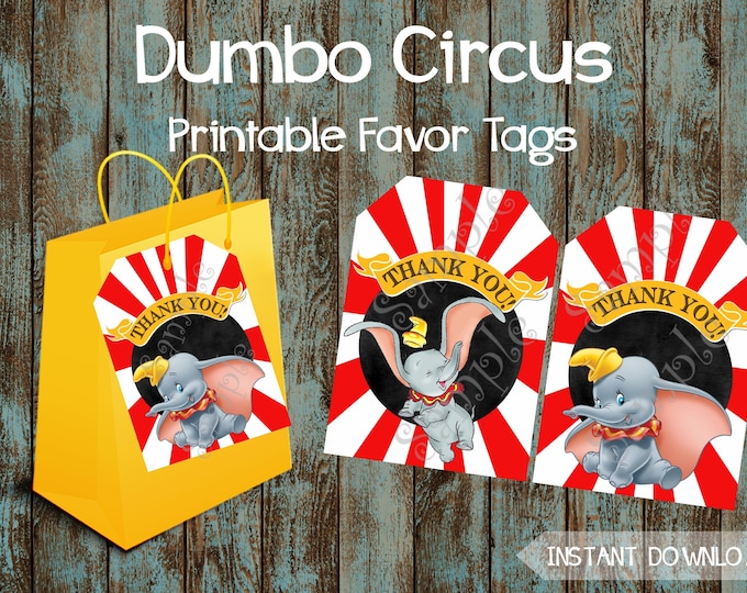 Printable Dumbo Favor Tags Dumbo Gift Tags Dumbo Party Tags - Etsy