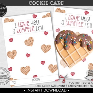 I love you a waffle lot Cooke Card Instant download Valentines day Waffle Cookie Card Printable Valentines Day Mini Cookie Packaging Card VL
