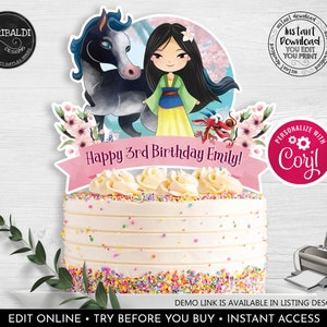 Printable Mulan Cake Topper Editable Mulan Birthday Party Supplies Instant download Mulan Centerpieces Chinese Princess Party Decor DML