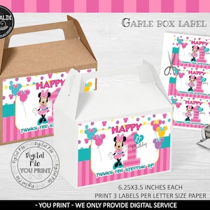 Eerste verjaardag Gable Box Labels Instant Download Minnie leuk om één Gable Box Label Gift Box afdrukbare labels FTB1 te zijn