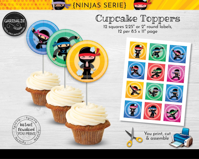Instant Download Ninja Cupcake Toppers Printable Ninja Labels Etsy