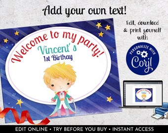 Editable Little Prince Welcome Board, The Little Prince Welcome Poster, Instant Download Little Prince Welcome Template Sign LP001