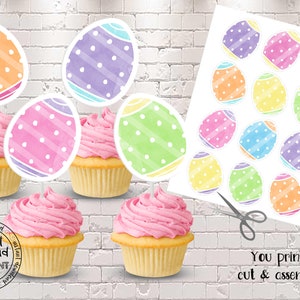 Easter Cupcake toppers Easter Party Supplies Digital download Easter Party Decorations Easter Eggs Cupcake Toppers Easter Printable EST