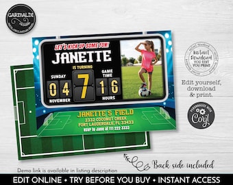 Soccer Birthday Invitation Editable Soccer Photo Invite Kids Football Soccer Futbol Soccer World Cup Party Digital Download Printable FBS
