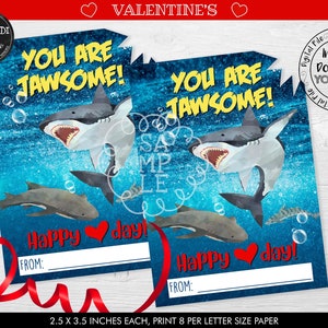 Printable Shark Valentine Cards Shark Valentine&#39;s day Cards Classroom Valentine Cards Valentine&#39;s Day Kids Cards DIY Valentine Favor Tags VL