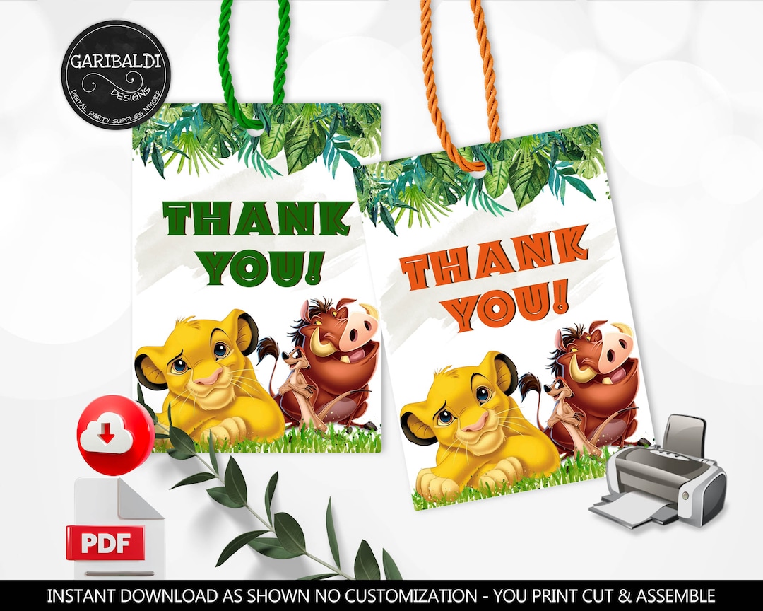 Instant Download Lion King Favor Tags Printable Lion Gift Tags Safari ...