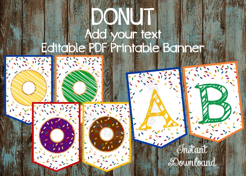 Printable Donut happy Birthday Banner Editable - Etsy