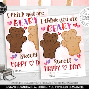 Teddybär Grahams Valentinstag Karten Beary Sweet Favor Tag Valentine's Cookie Card Bear Geschenkanhänger Instant Download Bear Cookie Tags VL