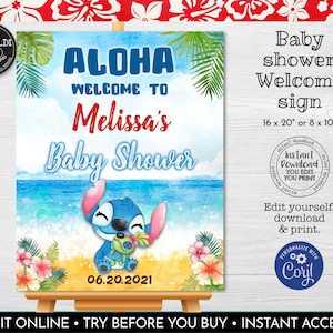 Editable Hawaiian Luau Baby Shower Welcome Sign Tropical Party Poster Board Aloha Sign Beach Party Decorations Welcome Sign Template LSW