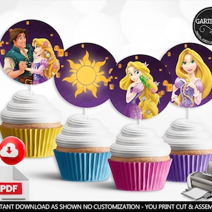 Rapunzel Cupcake Toppers Instant Download Tower Princess Labels ...