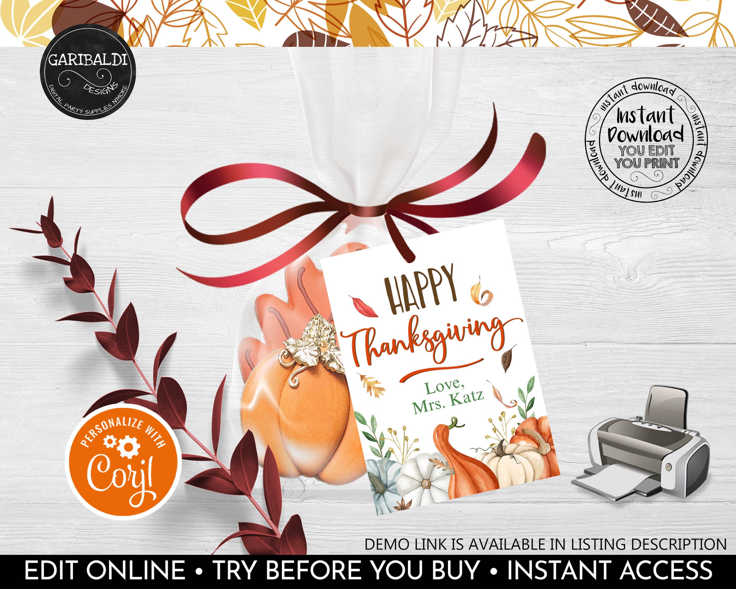 Editable Happy Thanksgiving Gift Tags Autumn Favor Tag Printable ...