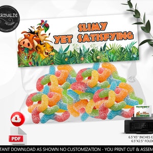 Lion King Bag Topper Printable Slimy Yet Satisfying Bag Topper Favor Tags Instant Download Gummy Worms Topper Lion King Party Supplies DLK