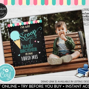 Editable Ice cream Baby Brother Pregnancy Announcement Pintable Pregnancy Announcement Sign Instant Download Baby Brother Announcement PA